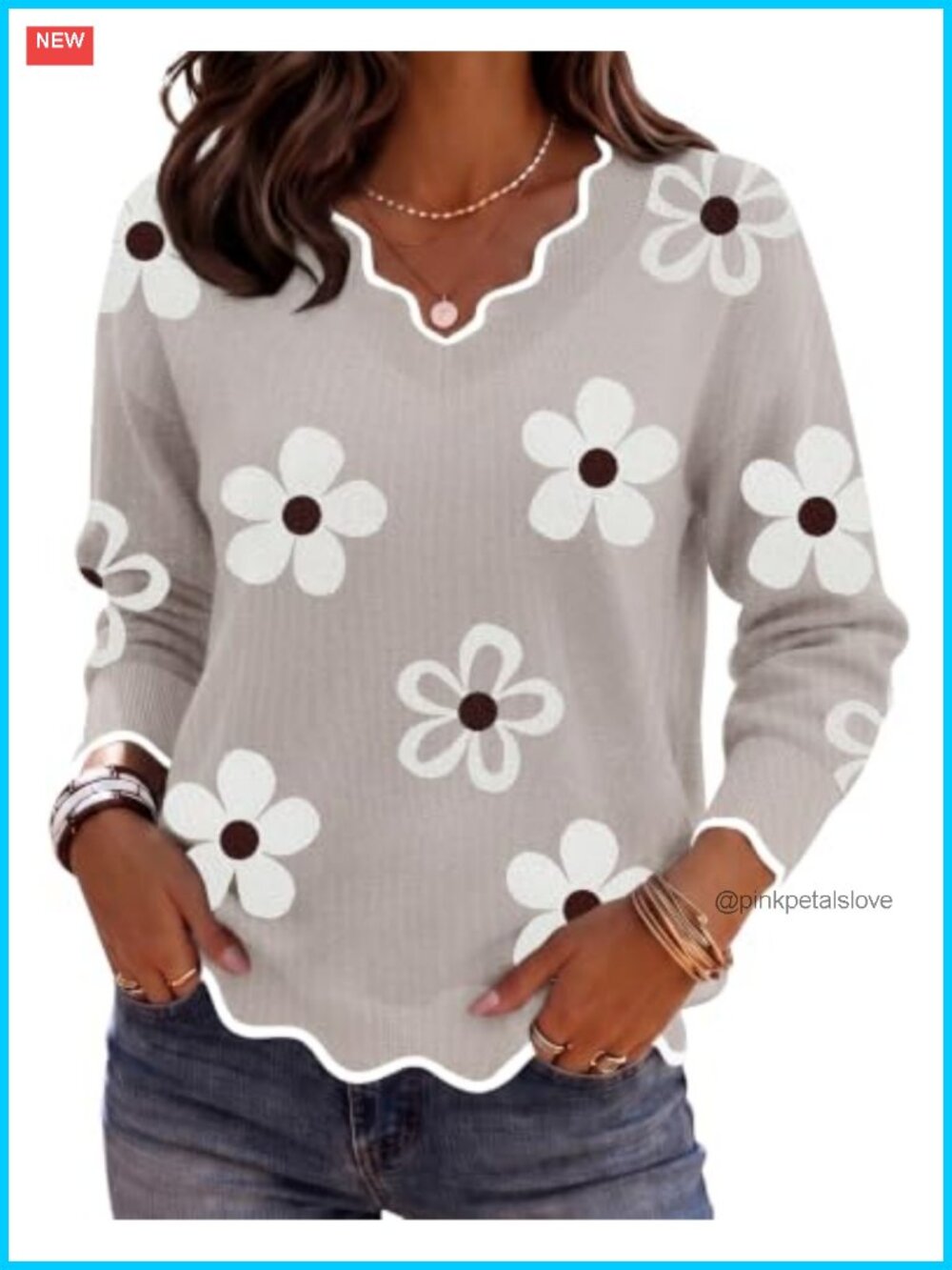 V Neck Sweater Long Sleeve Lightweight Knit Pullover Loose Fit Casual